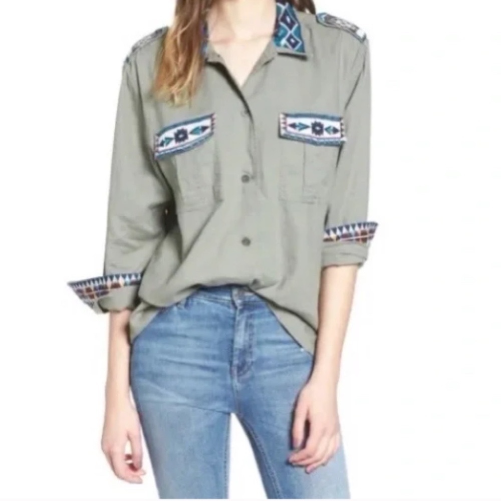 Rails Kona Linen Blend Button-Up Shirt Embroidered - image 2